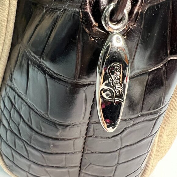 Pantera International Corp Bowling Tote Bag Shoulder Beige Canvas Brown Leather - Picture 7 of 14